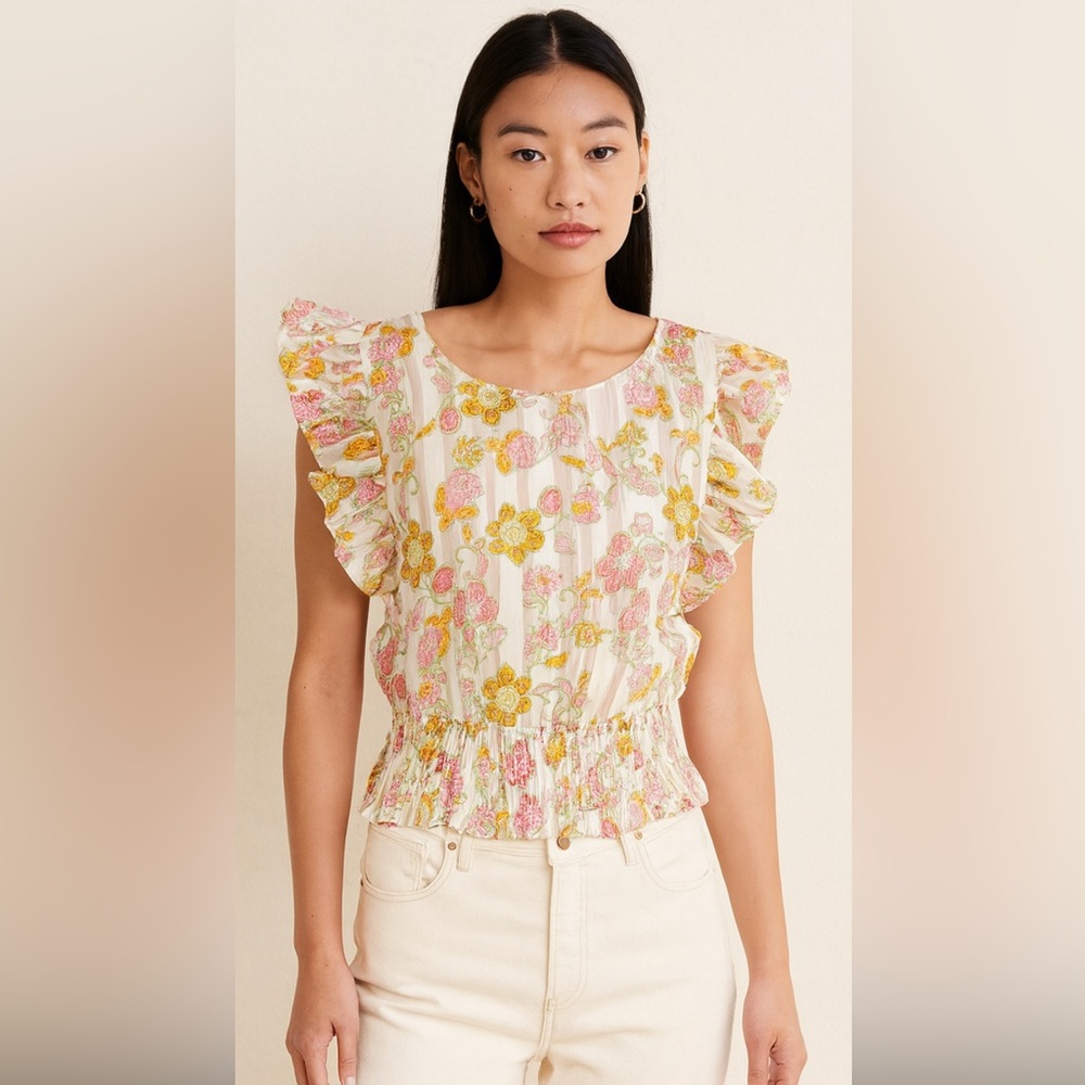 Pleione Pink‎ and Yellow Floral Blouse Size Medium